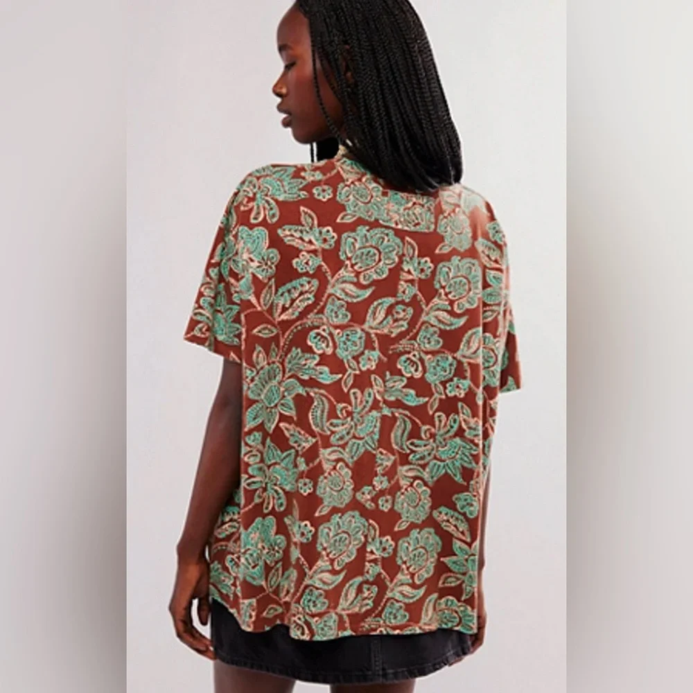 Free People We the Free Nina‎ Floral Printed Tee Brown Green